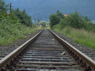 View along train tracks