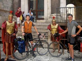 Us in Split, Croatia taking break with Santa and Roman Soldiers. 