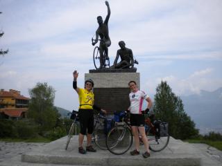 two brave bicyclists, visitng Madonna di Ghisallo